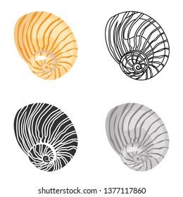 Sea shell color flat, line, simple and monochrome icons set. Vector concept