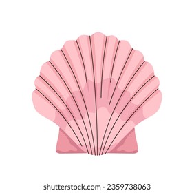 Sea shell concept. Natural sea and underwater object. Pink aquatic and tropical mollusk. Template, layout and mock up. Cartoon flat vector illustration isolated on white background