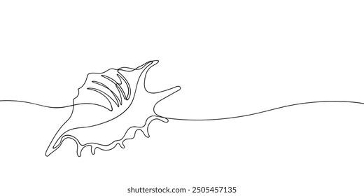 Sea shell in continuous line art drawing style. Hand drawn vector illustration. Minimalist black linear sketch isolated on white background.