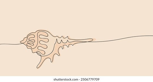 Sea shell in continuous line art drawing style. Hand drawn vector illustration. Minimalist black linear sketch isolated on light background.