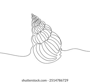 Concha de mar en estilo de dibujo de arte de línea continua. Ilustración vectorial dibujada a mano. Esbozo lineal negro minimalista aislado sobre fondo blanco.