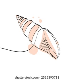 Concha de mar en estilo de dibujo de arte de línea continua. Ilustración vectorial dibujada a mano. Esbozo lineal negro minimalista aislado sobre fondo blanco.