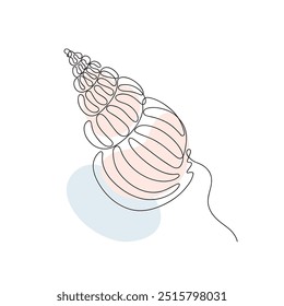 Sea shell in continuous line art drawing style. Hand drawn vector illustration. Minimalist black linear sketch isolated on white background.