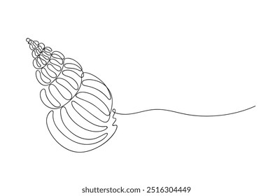 Sea shell in continuous line art drawing style. Hand drawn vector illustration. Minimalist black linear sketch isolated on white background.