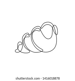 Sea shell continuous line drawing, single line on a white background, isolated vector illustration, tattoo, print and logo design.