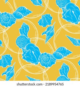 Sea shell decorative seamless abstract vector pattern. Summer beach holiday, ocean scuba diving, snorkeling theme for textile print, fabric design, wallpaper background, wrapping paper, trendy fashion