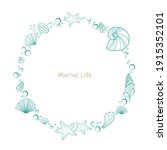 Sea shell doodle frame vector for decoration on summer holiday season and marine life concept.