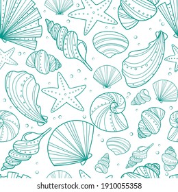 Sea shell doodle frame vector for decoration on summer holiday season and marine life concept.