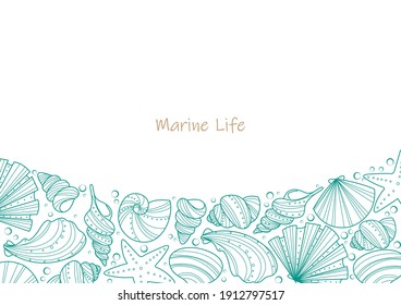 Sea shell doodle frame vector for decoration on summer holiday season and marine life concept.