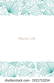 Sea shell doodle frame vector for decoration on summer holiday season and marine life concept.