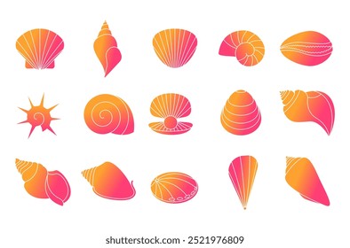 Sea shell gradient icon vector set illustration