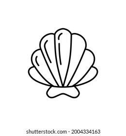 Sea Shell Icon in flat black line style, isolated on white background 