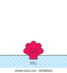 Sea shell icon. Seashell sign. Mollusk shell symbol. Circles seamless pattern. Background with red icon. Vector