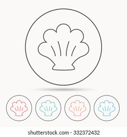 Sea shell icon. Seashell sign. Mollusk shell symbol. Linear circle icons.