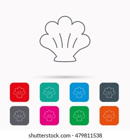 Sea shell icon. Seashell sign. Mollusk shell symbol. Linear icons in squares on white background. Flat web symbols. Vector
