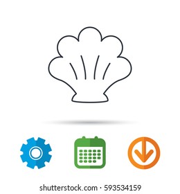 Sea shell icon. Seashell sign. Mollusk shell symbol. Calendar, cogwheel and download arrow signs. Colored flat web icons. Vector