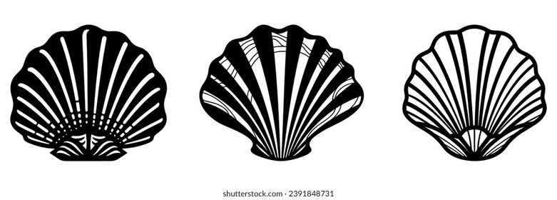 Sea shell icon. Set of black pearl shell icons. Vector illustration. Shell vector icons. Sea shell icons in flat style