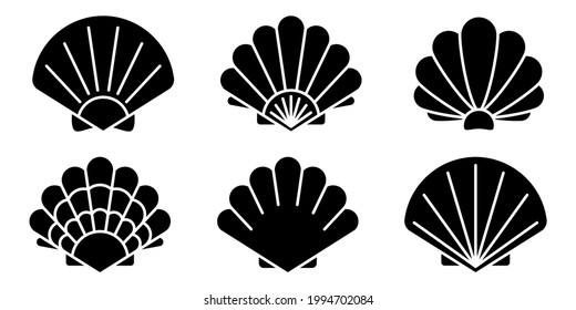 海殻のアイコン 真珠貝のアイコンのセット ベクターイラスト シェルのベクター画像アイコン 黒い貝殻のアイコン のベクター画像素材 ロイヤリティフリー Shutterstock
