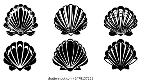 Sea shell icon. Set of pearl shell icons. Vector illustration. Shell vector icons. Black seashell icons