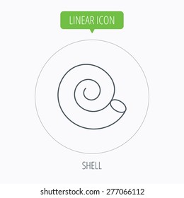 Sea shell icon. Spiral seashell sign. Mollusk shell symbol. Linear outline circle button. Vector