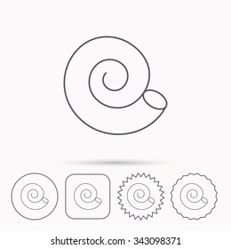 Sea shell icon. Spiral seashell sign. Mollusk shell symbol. Linear circle, square and star buttons with icons.