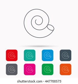 Sea shell icon. Spiral seashell sign. Mollusk shell symbol. Linear icons in squares on white background. Flat web symbols. Vector