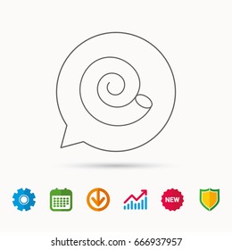 Sea shell icon. Spiral seashell sign. Mollusk shell symbol. Calendar, Graph chart and Cogwheel signs. Download and Shield web icons. Vector