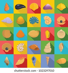 Muschelsymbole setzen. Flache Illustration von 25-Seemeilen-Vektorsymbol für Web