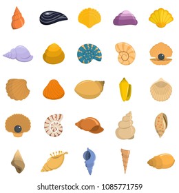 Sea shell icons set. Flat illustration of 25 Sea shell vector icons isolated on white