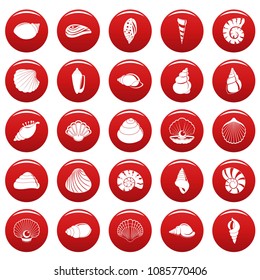 Sea shell icons set. Simple illustration of 25 Sea shell vector icons red isolated