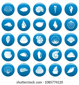 Sea shell icons set. Simple illustration of 25 Sea shell vector icons blue isolated