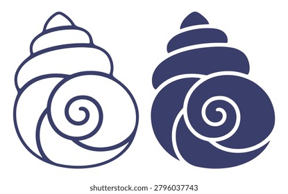 sea shell icons vector set of outlined and filled spiral conch shell shapes on transparent background