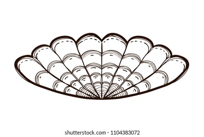 Sea shell isolated on white background. Vector illustration of conch in colored sketch style. Hand drawn. Coloring book for adults