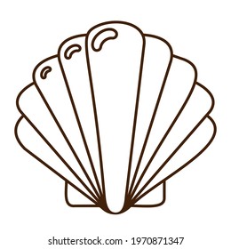 Sea Shell Line Isolated Icon on White Background. Shellfish symbol for logo, web design, stickers, prints. Oyster flat icon, thin line