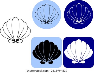 Sea shell logo. Vector graphic line ink illustration isolated on colored background. Banner, poster, wrapping paper, sticker, print, modern textile design.

