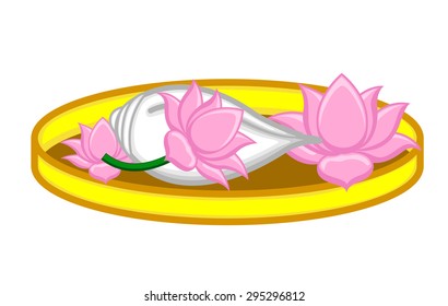 Sea Shell and Lotus Flowers for Worship