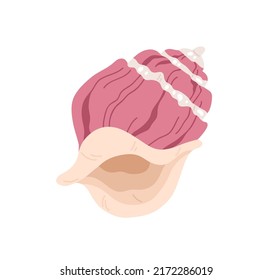 Sea shell. Marine swirled seashell. Exotic undersea mollusc. Ocean underwater shellfish. Conch, beach aquatic decoration. Flat vector illustration of mollusk isolated on white background