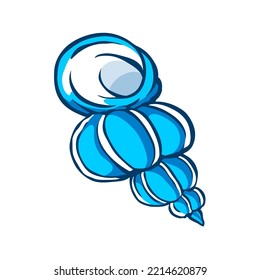 Sea shell. Marine underwater twisted shell. Undersea mollusc. Decorative element. Mediterranean culture. Cartoon vector illustration isolated on white background. Hand drawn outline style