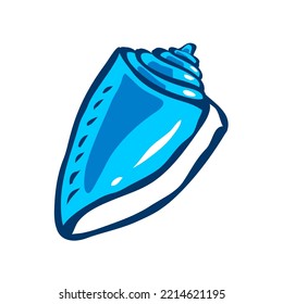 Sea shell. Marine underwater twisted shell. Undersea mollusc. Decorative element. Mediterranean culture. Cartoon vector illustration isolated on white background. Hand drawn outline style