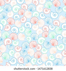 sea shell on blue background seamless pattern