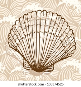 Sea shell. Original hand drawn illustration in vintage style