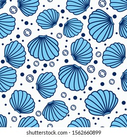 Sea shell pattern design, with white and bubble background, can be used for fabrics, textiles, wrapping paper, tablecloths, curtain fabrics, clothing etc.