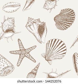 Sea shell pattern. Marine summer seamless background for your design and scrapbooking.