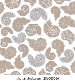 Sea shell pattern. Seamless vector background.