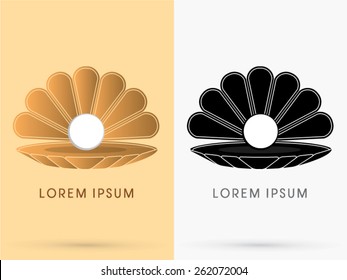 Sea shell with pearl, Conch ,sign, logo, symbol, icon, graphic, vector.