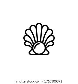 Sea shell with pearl line icon isolated on white. Shellfish illustration. Beauty and luxury spa concept. Seafood clam, oyster flat icon.