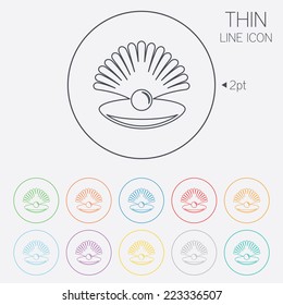 Sea shell with pearl sign icon. Conch symbol. Travel icon. Thin line circle web icons with outline. Vector