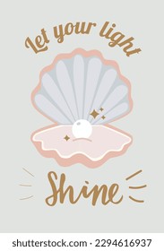 Sea Shell with pearl trendy art poster.