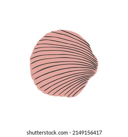 Sea shell, scallop. Marine undersea mollusc, clam of fan shape. Underwater mollusk. Ocean seashell. Flat vector illustration isolated on white background