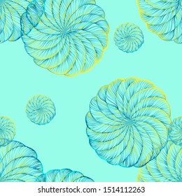  sea shell seamless. Curl mollusk.  Spiral seashell. Black and white nautilus  element for print. 	
Bright globe textile pattern. Vintage sphere ornament.   Abstract ball fabric for summer dress.